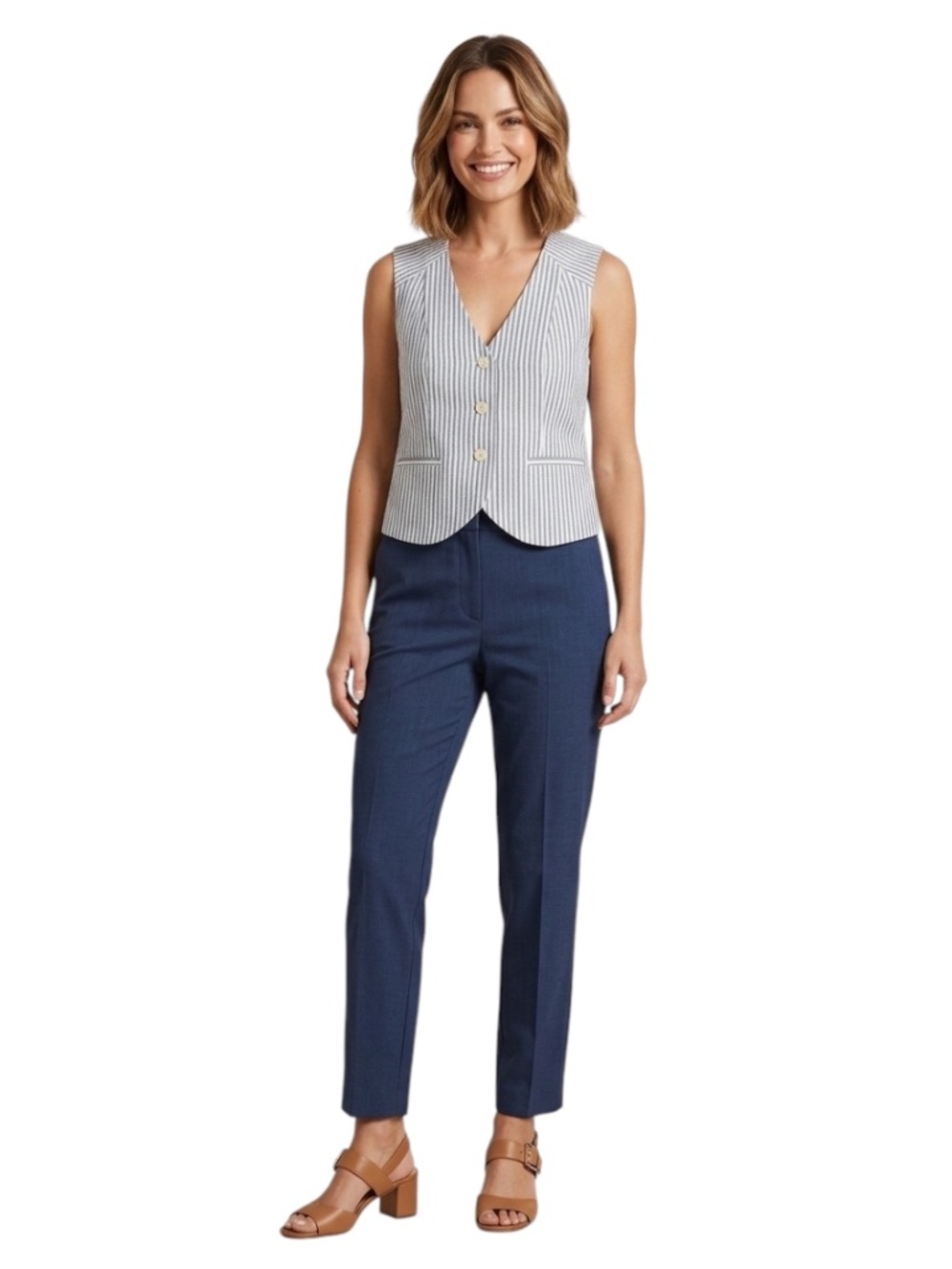 Rachel Zoe Blue White Pinstripe Tailored Suit Vest Waistcoat Size M EUC